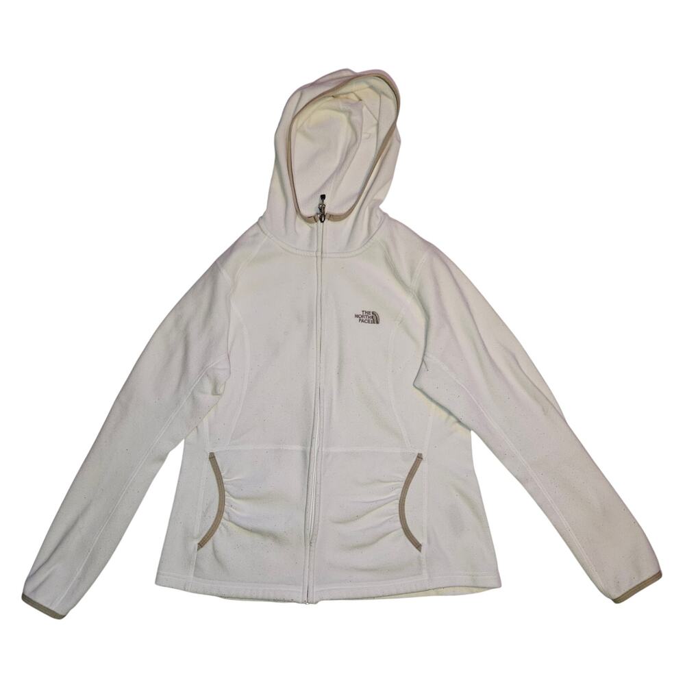 The North Face Women's Jacket L White Masonic Fleece Hooded High Neck Running